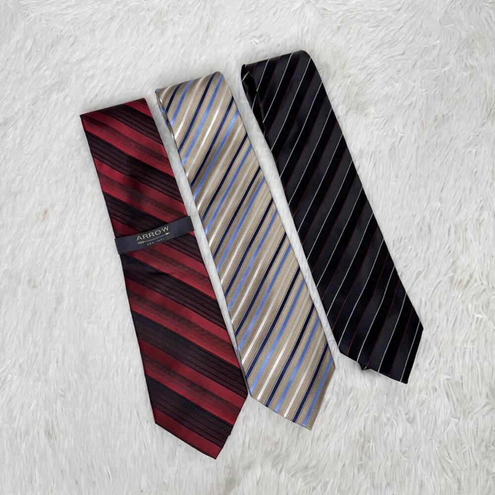 ARROW & GEOFFREY BEENE / lot of (3) striped silk ties / OS NWT
